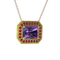 Esinti Dikdörtgen Kolye - Ametist ve rodolit garnet 8 ayar altın kolye (40 cm gümüş rolo zincir) #eggmox