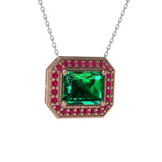 Yeşil kuvars ve rodolit garnet 18 ayar rose altın kolye (40 cm beyaz altın rolo zincir)