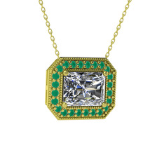 Swarovski ve kök zümrüt 8 ayar altın kolye (40 cm gümüş rolo zincir)