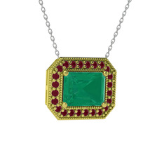 Esinti Dikdörtgen Kolye - Kök zümrüt ve kök yakut 925 ayar altın kaplama gümüş kolye (40 cm beyaz altın rolo zincir) #eolnij