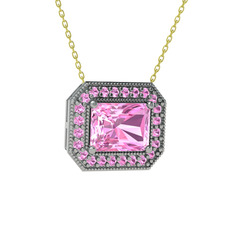 Esinti Dikdörtgen Kolye - Pembe kuvars 925 ayar gümüş kolye (40 cm gümüş rolo zincir) #ep8p97