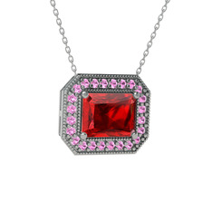 Esinti Dikdörtgen Kolye - Garnet ve pembe kuvars 14 ayar beyaz altın kolye (40 cm beyaz altın rolo zincir) #eplhm