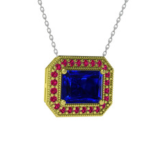 Esinti Dikdörtgen Kolye - Lab safir ve rodolit garnet 14 ayar altın kolye (40 cm gümüş rolo zincir) #eu0sc8