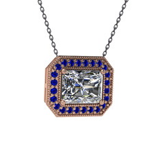 Esinti Dikdörtgen Kolye - Swarovski ve lab safir 8 ayar rose altın kolye (40 cm gümüş rolo zincir) #euf8so