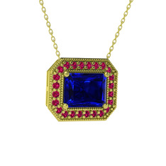 Lab safir ve rodolit garnet 8 ayar altın kolye (40 cm gümüş rolo zincir)