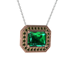 Esinti Dikdörtgen Kolye - Yeşil kuvars ve peridot 8 ayar rose altın kolye (40 cm beyaz altın rolo zincir) #f46dvz