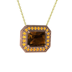 Esinti Dikdörtgen Kolye - Dumanlı kuvars ve sitrin 925 ayar rose altın kaplama gümüş kolye (40 cm altın rolo zincir) #fcsqk2