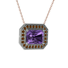 Esinti Dikdörtgen Kolye - Ametist ve dumanlı kuvars 8 ayar beyaz altın kolye (40 cm gümüş rolo zincir) #g7c4q8