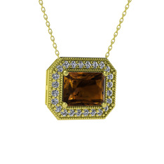 Esinti Dikdörtgen Kolye - Dumanlı kuvars ve swarovski 18 ayar altın kolye (40 cm altın rolo zincir) #gep515