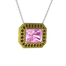 Pembe kuvars ve dumanlı kuvars 8 ayar altın kolye (40 cm beyaz altın rolo zincir)