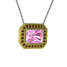 Pembe kuvars ve dumanlı kuvars 925 ayar altın kaplama gümüş kolye (40 cm gümüş rolo zincir)