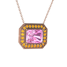 Esinti Dikdörtgen Kolye - Pembe kuvars ve sitrin 14 ayar rose altın kolye (40 cm gümüş rolo zincir) #h7djxk