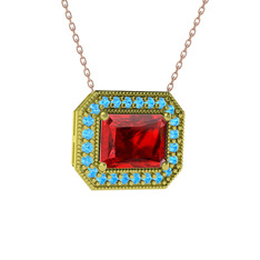 Garnet ve akuamarin 14 ayar altın kolye (40 cm rose altın rolo zincir)