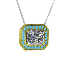 Esinti Dikdörtgen Kolye - Beyaz zirkon ve akuamarin 8 ayar altın kolye (40 cm beyaz altın rolo zincir) #htg24j