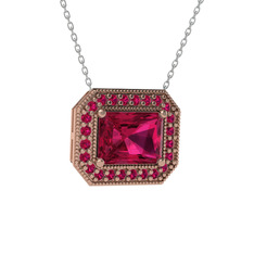 Esinti Dikdörtgen Kolye - Rodolit garnet 18 ayar rose altın kolye (40 cm gümüş rolo zincir) #ic34s8