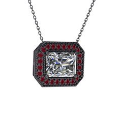 Esinti Dikdörtgen Kolye - Beyaz zirkon ve kök yakut 925 ayar siyah rodyum kaplama gümüş kolye (40 cm gümüş rolo zincir) #icz4ii