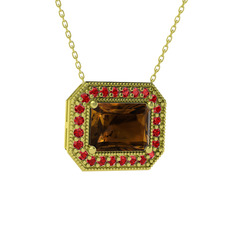 Dumanlı kuvars ve garnet 18 ayar altın kolye (40 cm altın rolo zincir)