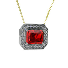 Garnet ve beyaz zirkon 18 ayar beyaz altın kolye (40 cm altın rolo zincir)
