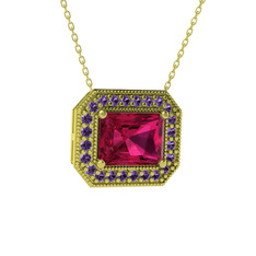 Esinti Dikdörtgen Kolye - Rodolit garnet ve ametist 8 ayar altın kolye (40 cm gümüş rolo zincir) #irjqfo