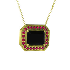 Esinti Dikdörtgen Kolye - Siyah zirkon ve rodolit garnet 18 ayar altın kolye (40 cm gümüş rolo zincir) #ixkmg3