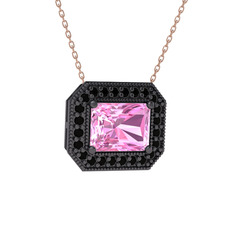 Esinti Dikdörtgen Kolye - Pembe kuvars ve siyah zirkon 925 ayar siyah rodyum kaplama gümüş kolye (40 cm rose altın rolo zincir) #jaxztj