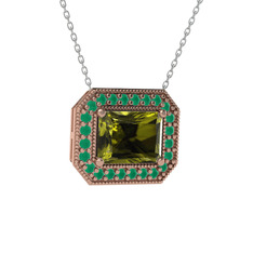 Esinti Dikdörtgen Kolye - Peridot ve kök zümrüt 18 ayar rose altın kolye (40 cm beyaz altın rolo zincir) #jrrgjx