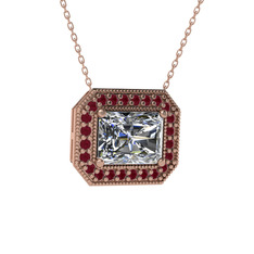Esinti Dikdörtgen Kolye - Swarovski ve kök yakut 8 ayar rose altın kolye (40 cm rose altın rolo zincir) #k1mjgs