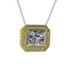 Esinti Dikdörtgen Kolye - Swarovski ve pırlanta 14 ayar altın kolye (0.253 karat, 40 cm rose altın rolo zincir) #k2p9ja