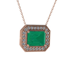 Esinti Dikdörtgen Kolye - Kök zümrüt ve swarovski 18 ayar rose altın kolye (40 cm rose altın rolo zincir) #k3ofnz