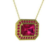 Esinti Dikdörtgen Kolye - Rodolit garnet 18 ayar altın kolye (40 cm altın rolo zincir) #kiwv02