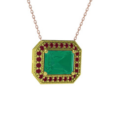 Esinti Dikdörtgen Kolye - Kök zümrüt ve kök yakut 925 ayar altın kaplama gümüş kolye (40 cm rose altın rolo zincir) #kmoet2