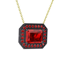 Esinti Dikdörtgen Kolye - Garnet 925 ayar siyah rodyum kaplama gümüş kolye (40 cm gümüş rolo zincir) #ljxplh