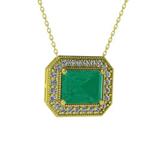 Esinti Dikdörtgen Kolye - Kök zümrüt ve swarovski 18 ayar altın kolye (40 cm altın rolo zincir) #ltlfc5