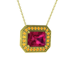 Esinti Dikdörtgen Kolye - Rodolit garnet ve sitrin 18 ayar altın kolye (40 cm altın rolo zincir) #lyfbw6