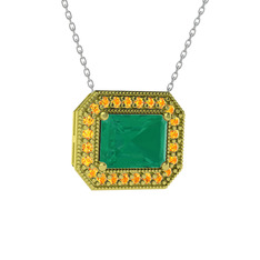 Esinti Dikdörtgen Kolye - Kök zümrüt ve sitrin 14 ayar altın kolye (40 cm gümüş rolo zincir) #m1v1z1