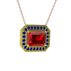 Garnet ve lab safir 14 ayar altın kolye (40 cm rose altın rolo zincir)