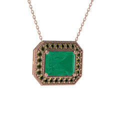 Esinti Dikdörtgen Kolye - Kök zümrüt ve peridot 18 ayar rose altın kolye (40 cm gümüş rolo zincir) #miwt2o