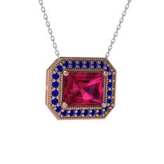 Esinti Dikdörtgen Kolye - Rodolit garnet ve lab safir 18 ayar rose altın kolye (40 cm beyaz altın rolo zincir) #mqcy6z