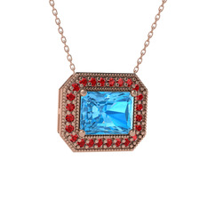 Akuamarin ve garnet 925 ayar rose altın kaplama gümüş kolye (40 cm gümüş rolo zincir)