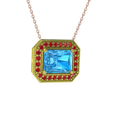 Akuamarin ve garnet 14 ayar altın kolye (40 cm rose altın rolo zincir)