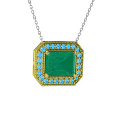 Esinti Dikdörtgen Kolye - Kök zümrüt ve akuamarin 925 ayar altın kaplama gümüş kolye (40 cm beyaz altın rolo zincir) #nnzxyy
