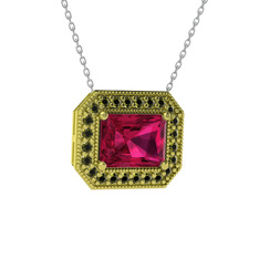 Esinti Dikdörtgen Kolye - Rodolit garnet ve peridot 14 ayar altın kolye (40 cm beyaz altın rolo zincir) #no83pq
