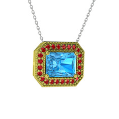 Akuamarin ve garnet 8 ayar altın kolye (40 cm beyaz altın rolo zincir)