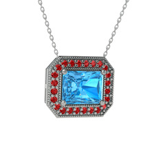 Esinti Dikdörtgen Kolye - Akuamarin ve garnet 14 ayar beyaz altın kolye (40 cm beyaz altın rolo zincir) #o5ld5d