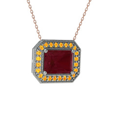 Kök yakut ve sitrin 925 ayar gümüş kolye (40 cm rose altın rolo zincir)