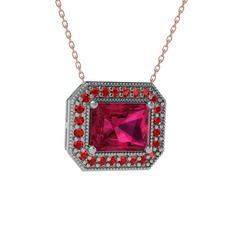 Rodolit garnet ve garnet 8 ayar beyaz altın kolye (40 cm rose altın rolo zincir)