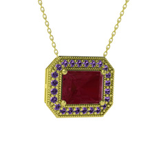 Kök yakut ve ametist 14 ayar altın kolye (40 cm altın rolo zincir)