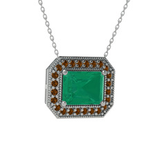 Esinti Dikdörtgen Kolye - Kök zümrüt ve dumanlı kuvars 8 ayar beyaz altın kolye (40 cm beyaz altın rolo zincir) #qg1m9u