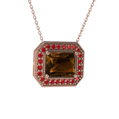 Esinti Dikdörtgen Kolye - Dumanlı kuvars ve garnet 8 ayar rose altın kolye (40 cm rose altın rolo zincir) #qjazis