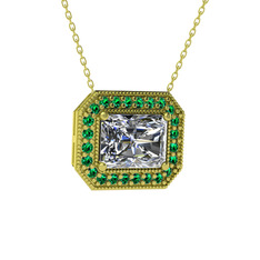 Swarovski ve yeşil kuvars 18 ayar altın kolye (40 cm gümüş rolo zincir)